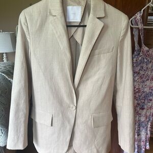 NWOT Mango Light Tan Pinstripe Linen Blend Blazer. XS.